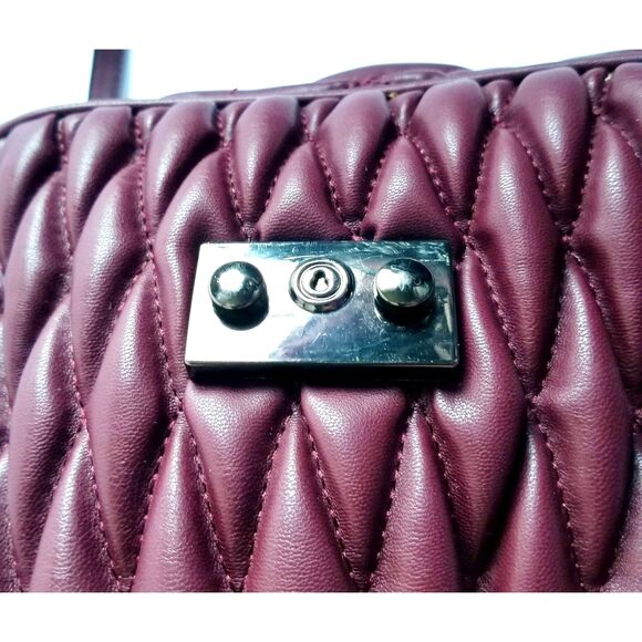 BADGLEY MISCHKA Burgundy Mini Quilted Messenger Bag Vegan Leather Plum - Picture 13 of 13